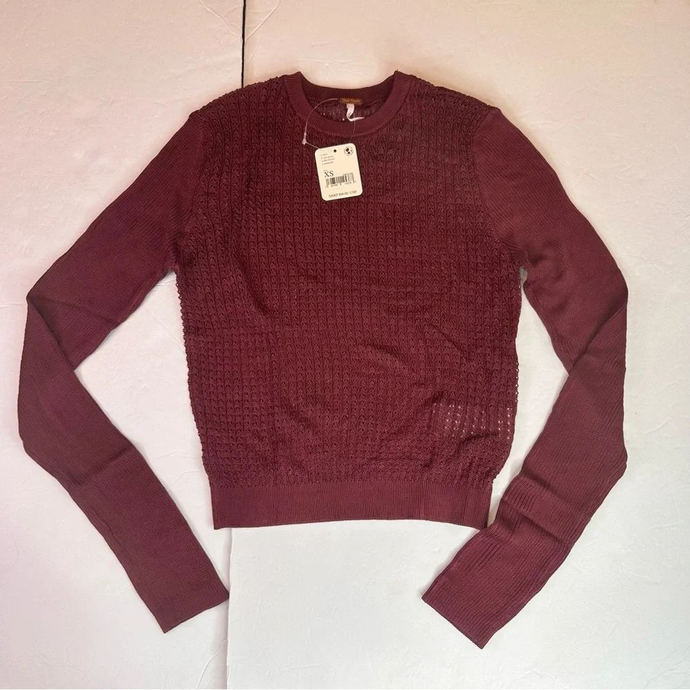 NWT FREE PEOPLE H20 CREW NECK PULLOVER  SWEATER TOP RAW GARNET. XS